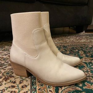Cream booties faux leather
